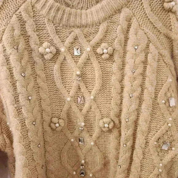 Sunday Up Beige Size L Pullover Floral Knit Sweater Womens #S492 - Picture 2 of 9